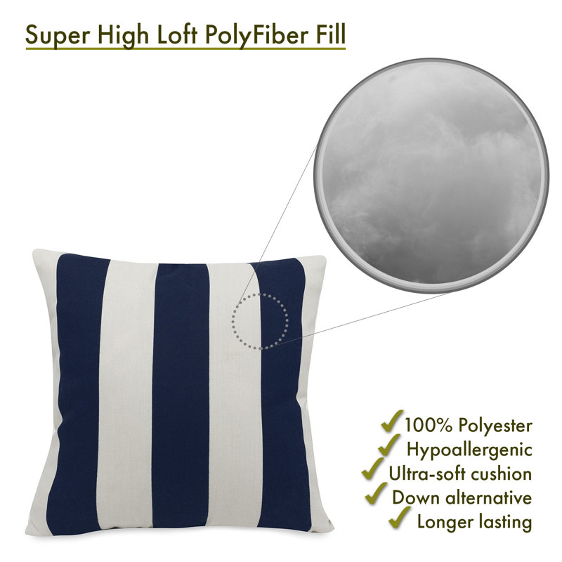  Striped Outdoor Square Throw Pillow, Navy Blue
