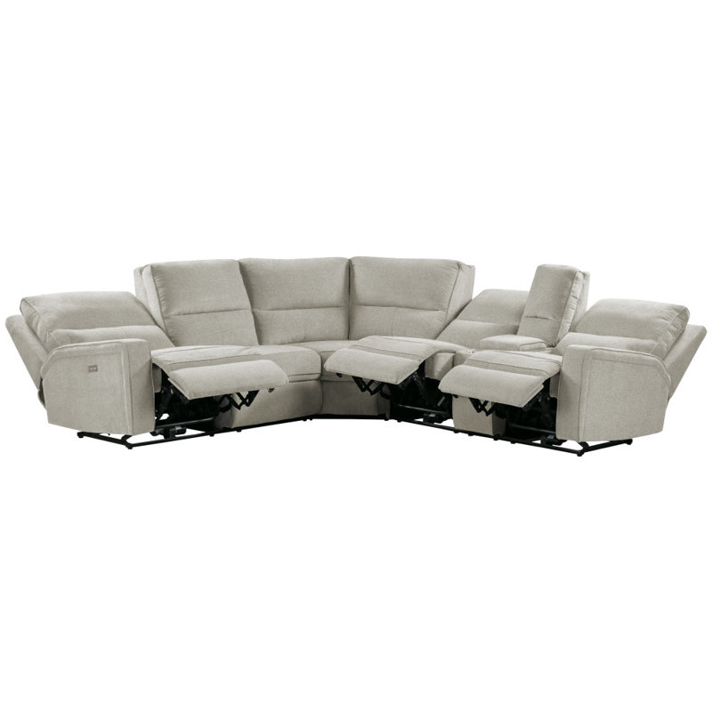 Adore Upholstered Reclining L-Shaped Sectional Symmetrical, Gray Tan 100% Polyester