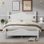 White-toned solid wood platform bed frame for queen size mattress support, retro style bedroom furniture with integrated wooden slat system