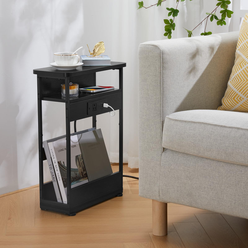 40cm W Metal Bedside Table, Black