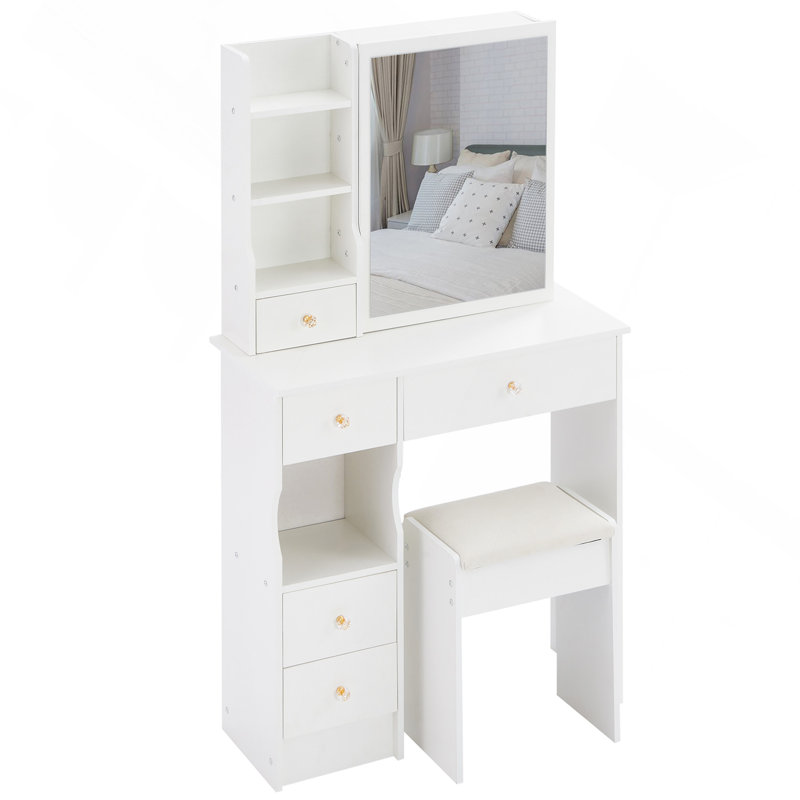 29.2" Small Space Left Drawer Desktop Vanity Table With Cushioned Stool,Multi-Layer High Capacity Storage, Practical Fashionable Dresser
