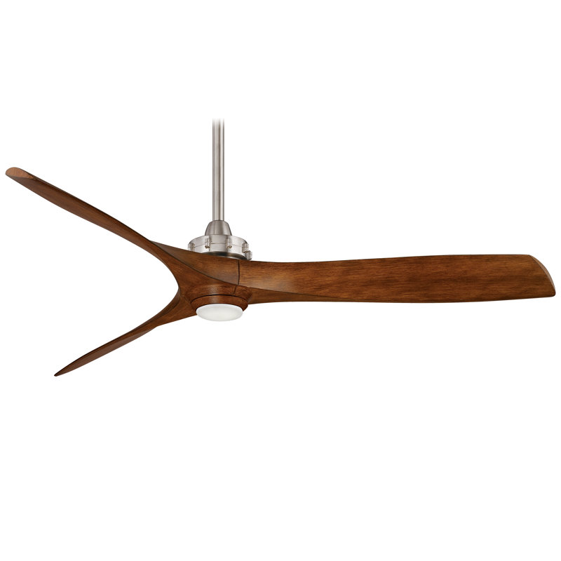 60" Aviation 3 - Blade LED Standard Ceiling Fan with Remote Control and Light Kit Included, Brushed Nickel with Brown Blades