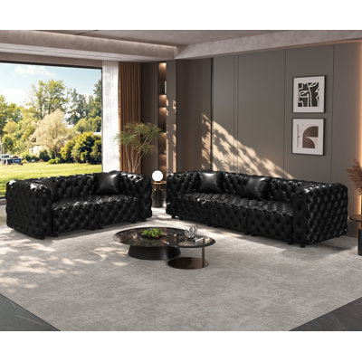 Ensemble de canapé moderne, canapé modulaire rembourré en similicuir 5 places avec conception touffetée à la main pure, 5 coussins, combinaison multiple pour le salon, noir