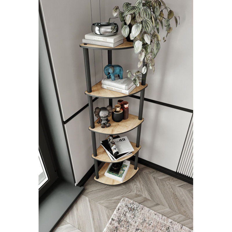 Modern Industrial Bookshelf, Oak Color, 13.4 x 54.7 x 13.4 inches | 100% MDF with Compressed Kraft Legs | Stylish Storage Solution for Home & Office, Perfect for Displaying Books and Décor