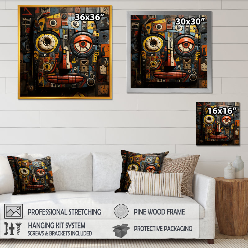 Tribal masque africain I - art mural masque africain, H 36 po x l 36 po x P 1,5 po, Cadre simple blanc