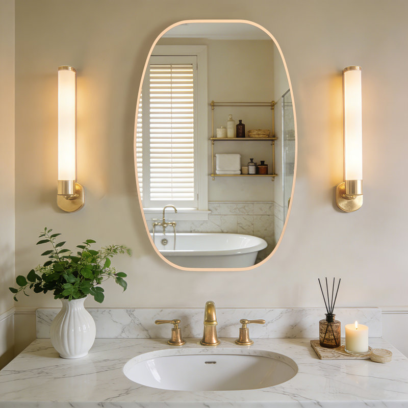 Metal Oval Wall Mirror, 30" x 20", Gold