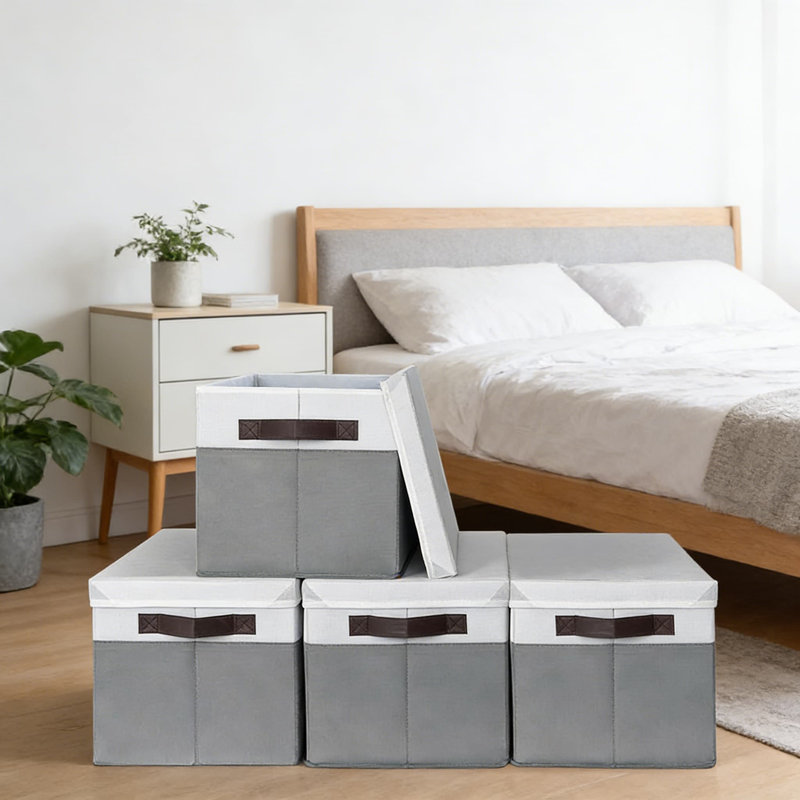 Stackable Storage Baskets With Lids 4 Pack, Large Closet Organizer Bins For Shelves, Clothes, Toys, And Blankets, Dustproof Fabric Containers For Home, Bedroom, Nursery, And Dorm Organization