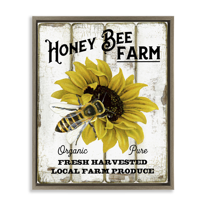  "Honey Bee Farm", art mural encadré sur toile flottante par Creatif Belle, H 21 po x l 17 po, Cadre flottant orme Montalcino