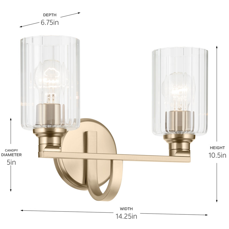 Éclairage pour salle de bain 2 lumières 14,25 po avec verre, Bronze, Clair