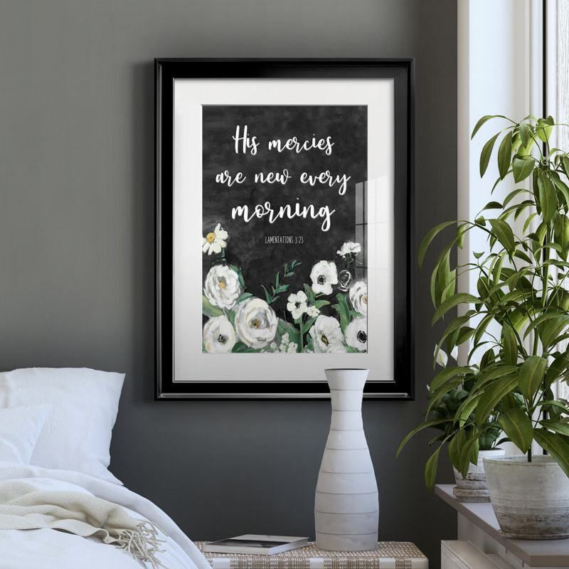 «His Mercies» par J Paul - reproduction d'art textuelle encadrée, Cadre noir, H 22,5 po x l 30,5 po x P 1,5 po