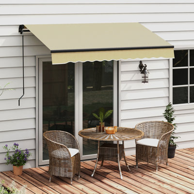 Auvent de patio rétractable 8 pi x 6,5 pi, parasol à réglage manuel, tissu 280 g / m², structure en aluminium, auvent de jardin beige de 6,5 pi, fonctionnement à l'abri du soleil, solide