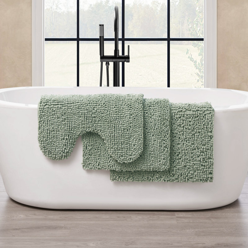 Chenille Super Soft Absorbent Microfiber Non-Slip 3-Piece Bath Rug, Sage Green