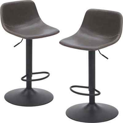 Adjustable Bar Stools Set of 2, Mid Century Modern Swivel Bar Stools, Industrial Bar Height Stools With Back Support Counter Height Bar Chairs Pu Leather Bar Stool