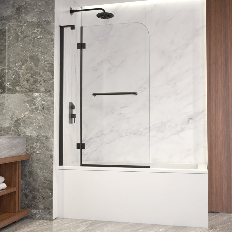 Porte de baignoire à charnière sans cadre avec verre transparent L 38 po x H 58 po Lucie