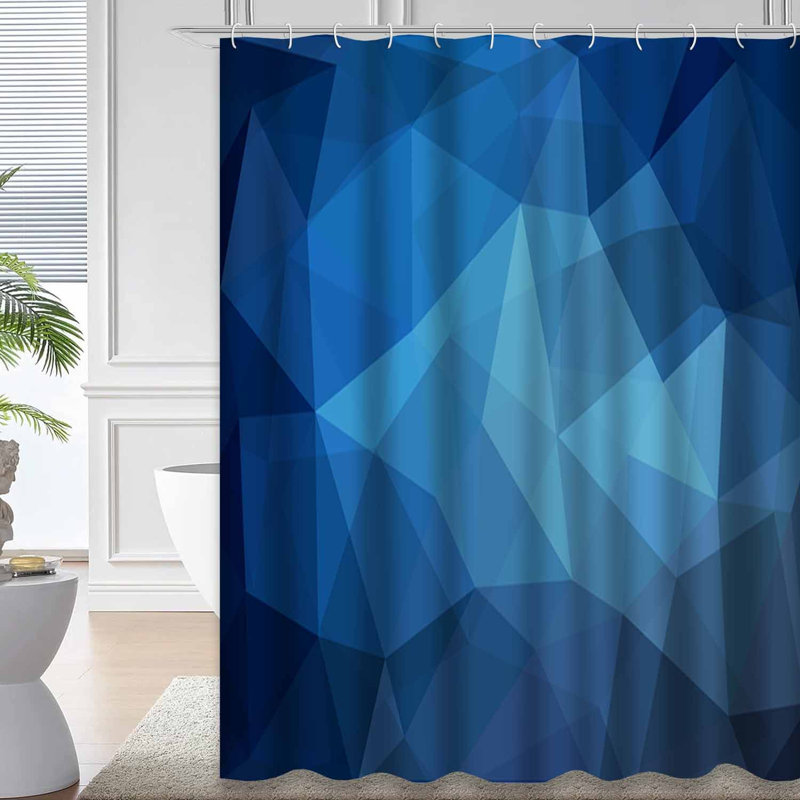 Rideau de douche triangulaire bleu clair avec 12 crochets, L 72 po x l 84 po
