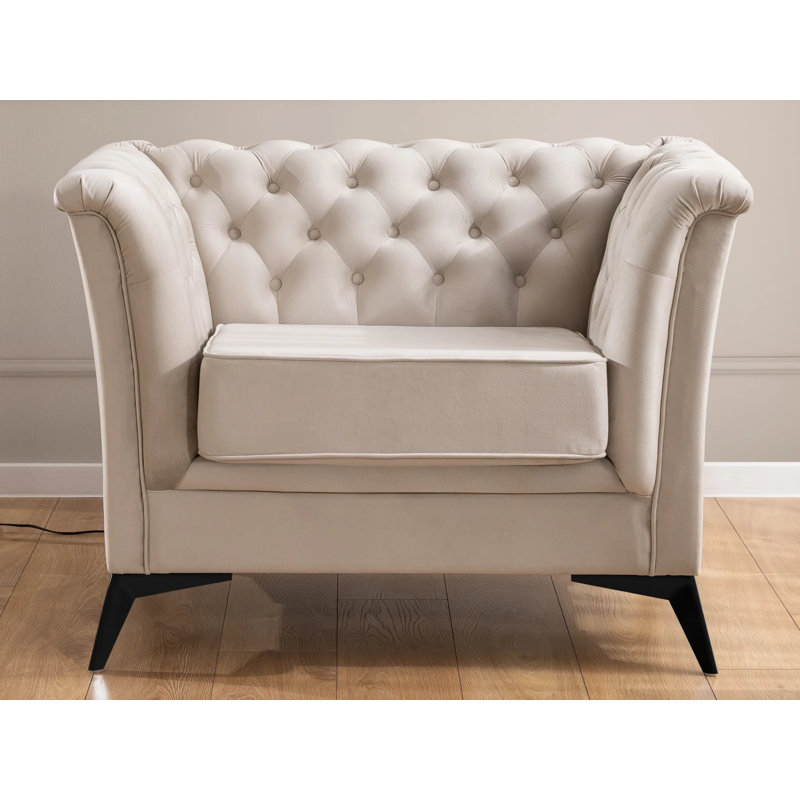 Whitby Velvet Chesterfield Chair, Black, Beige