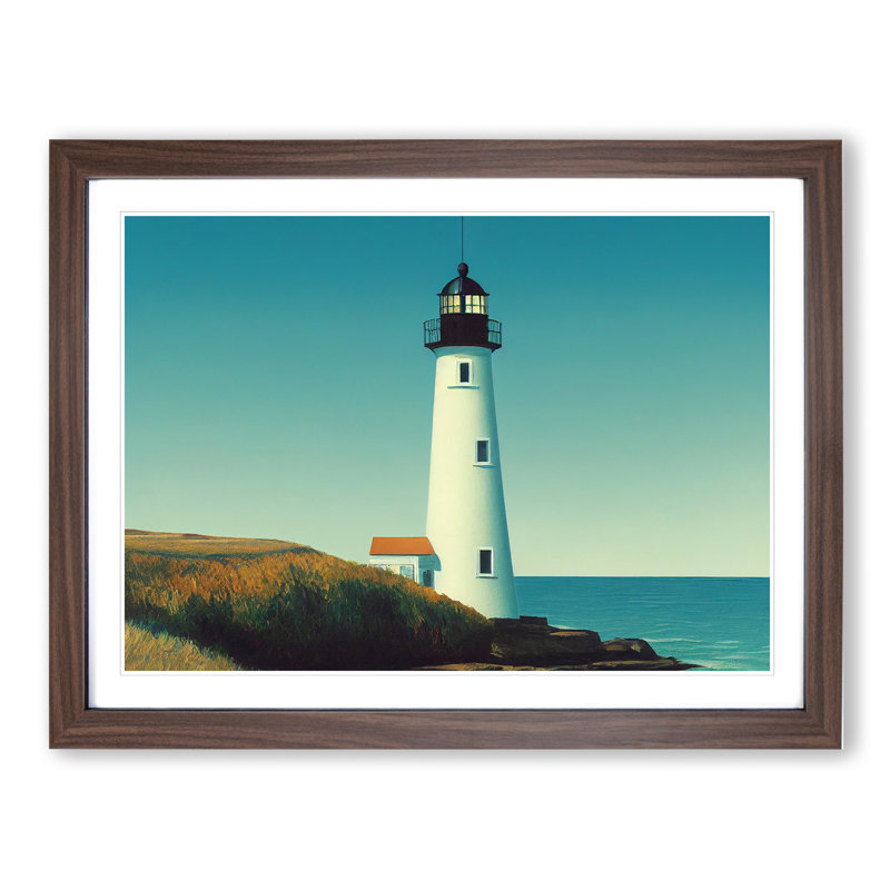 Resplendent Lighthouse - Single Picture Frame Painting, 34cm H x 46cm W x 2cm D, Walnut Framed