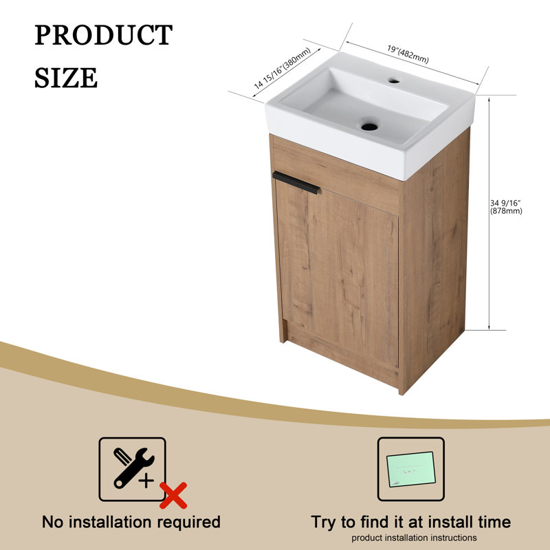 Jakavion 19.03'' Single Bathroom Vanity with Ceramic Top