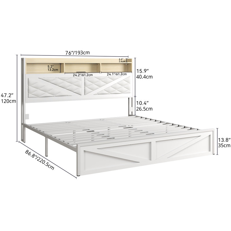 Upholstered Storage Platform Bed, Beige, King
