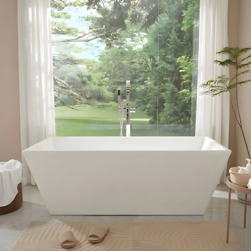 Baignoire autoportante en acrylique Chloe, Blanc / nickel brossé