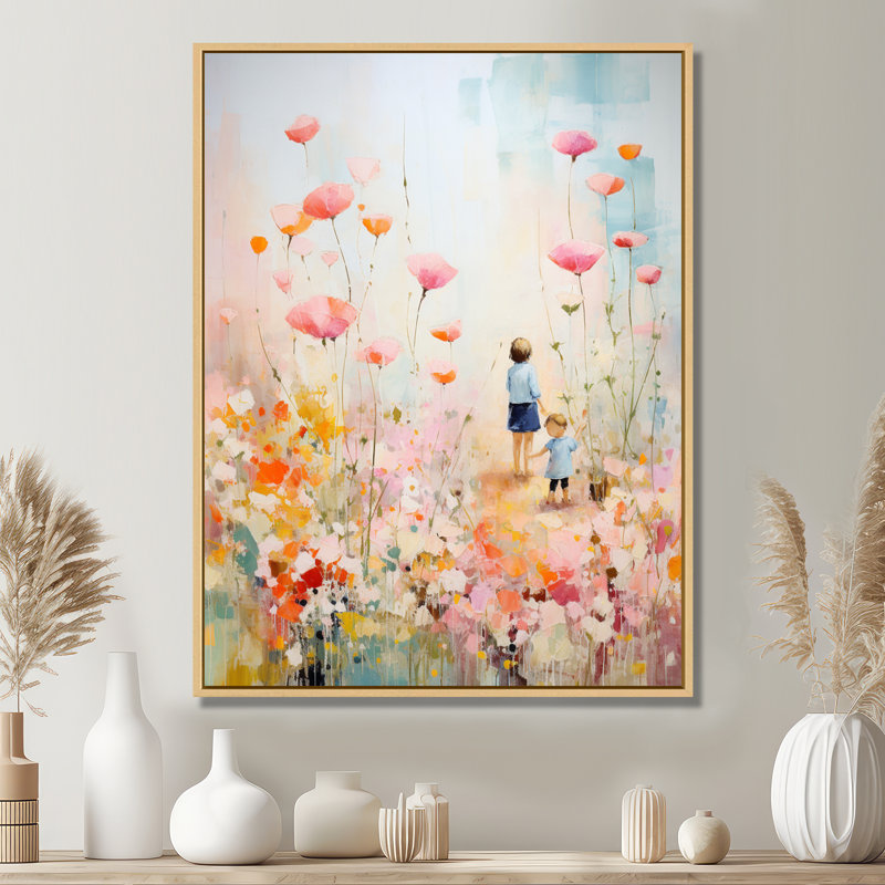 Art sur toile Whimsical Kids floral Haven II - Children, H 40 po x l 30 po x P 1,5 po, Cadre flottant érable