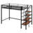 Twin Size Metal Loft Bed with Upper Grid Shelf & 4-Layer Storage Ladder, Space-Saving Black Design — Black Elevated Space-Saving Bed-2094839307