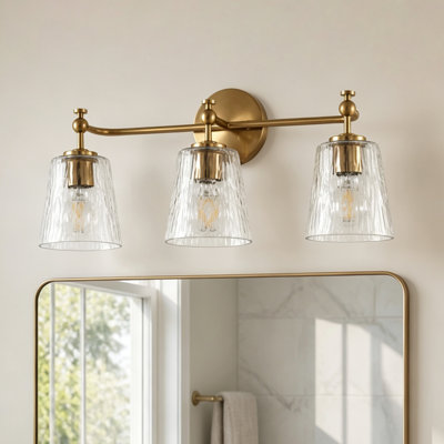 3-Light Brushed Brass Bathroom Vanity Light