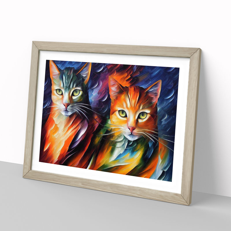 Cat Painting Vol.3 Abstract - Framed Print, 25cm H x 34cm W x 2cm D, Oak