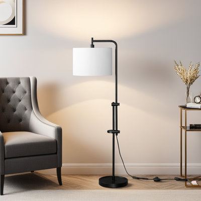 Lampe sur pied arquée noire de 63 po de hauteur avec abat-jour tambour ivoire, cordon de 6 pi, interrupteur à pied