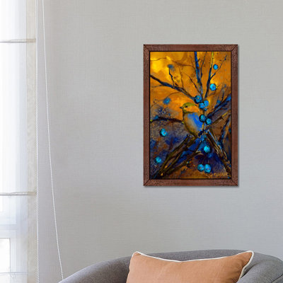 Bird & Berries by Dean Crouser - Floater Frame Painting on Canvas