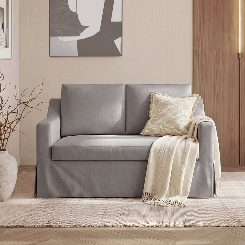  51'' W Farmhouse Upholstered Slipcovered Loveseat Sofa, Dark Gray