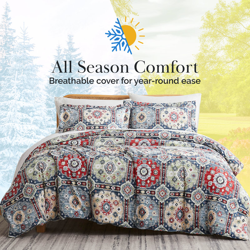 Ensemble de housse de couette surdimensionné Kilim, Bleu/rouge, Housse de couette simple + 1 taie décorative stan