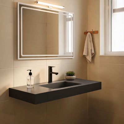 Lavabo de salle de bain en résine de pierre à surface solide gris mat de 47 pouces avec options d'installation polyvalentes