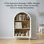 Petite bibliothèque arquée moderne, armoire de rangement blanche avec 3 tablettes en grain de bois, étagère de présentation à 3 niveaux pour entrée et chambre à coucher