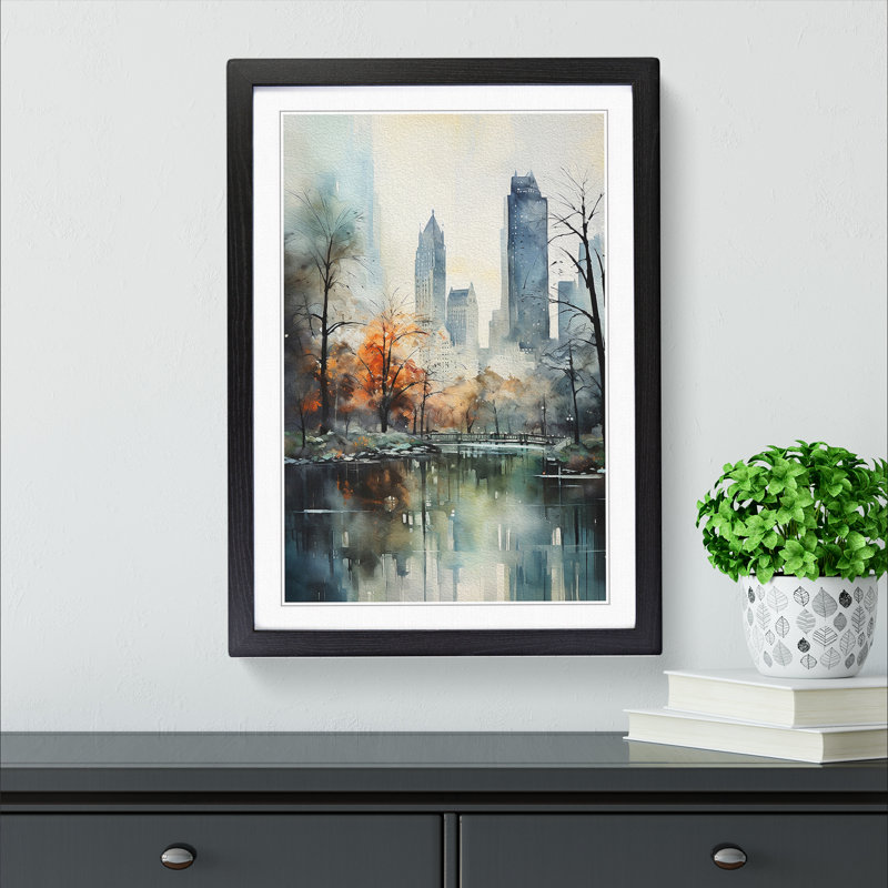 Central Park Impressionism - Single Picture Frame Print on Wood, Black Framed, 46cm H x 34cm W x 2cm D