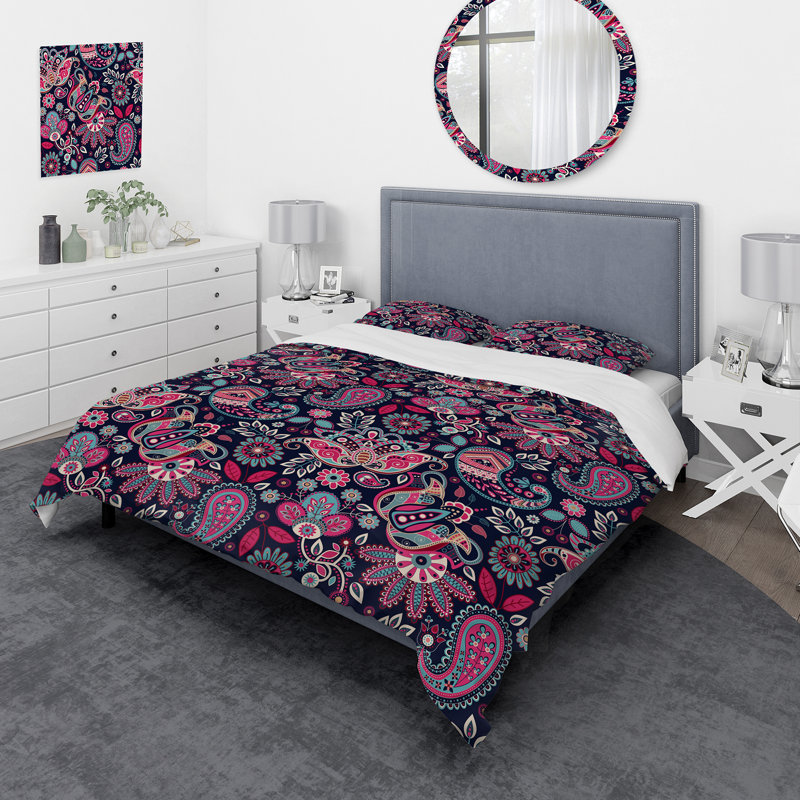 Cachemire mauve et bleu - ensemble de housse de couette moderne - microfibre de polyester