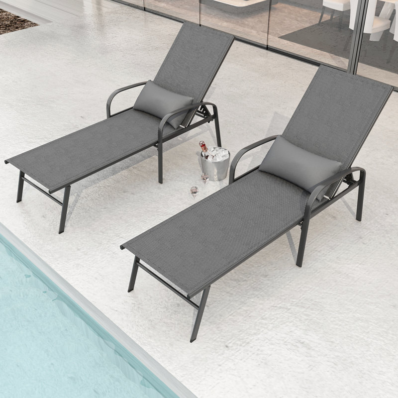 Ensemble de 2 pièces pour patio, piscine, salon, couleur grise avec coussin