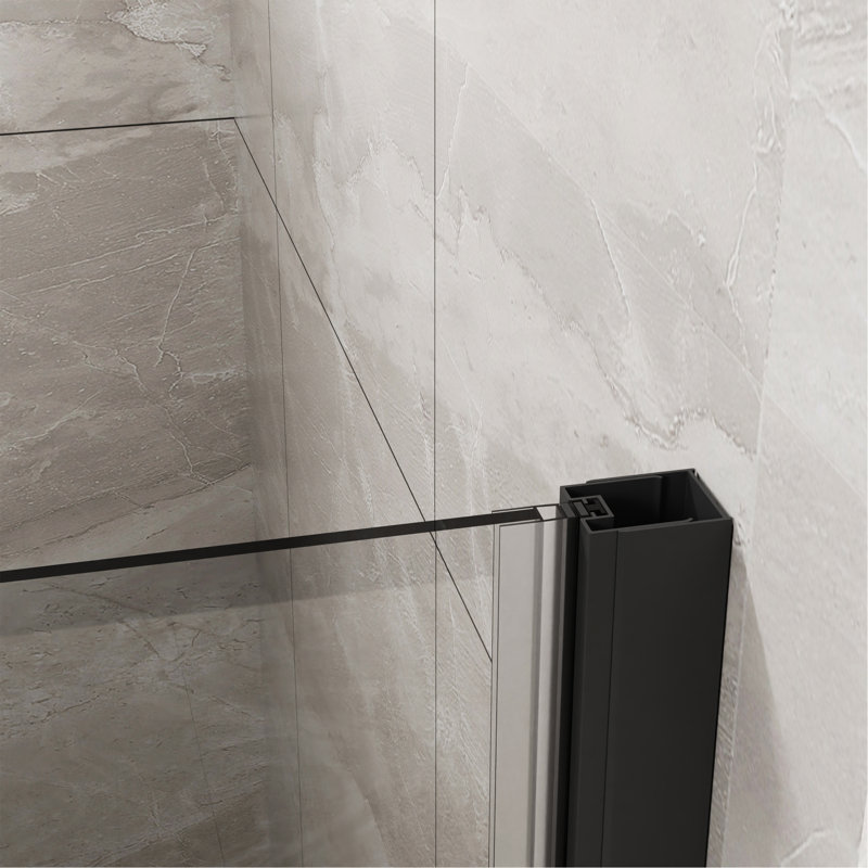 Porte de douche pliante en verre sans cadre 34 "x 72" avec base de douche en acrylique, Noir / blanc