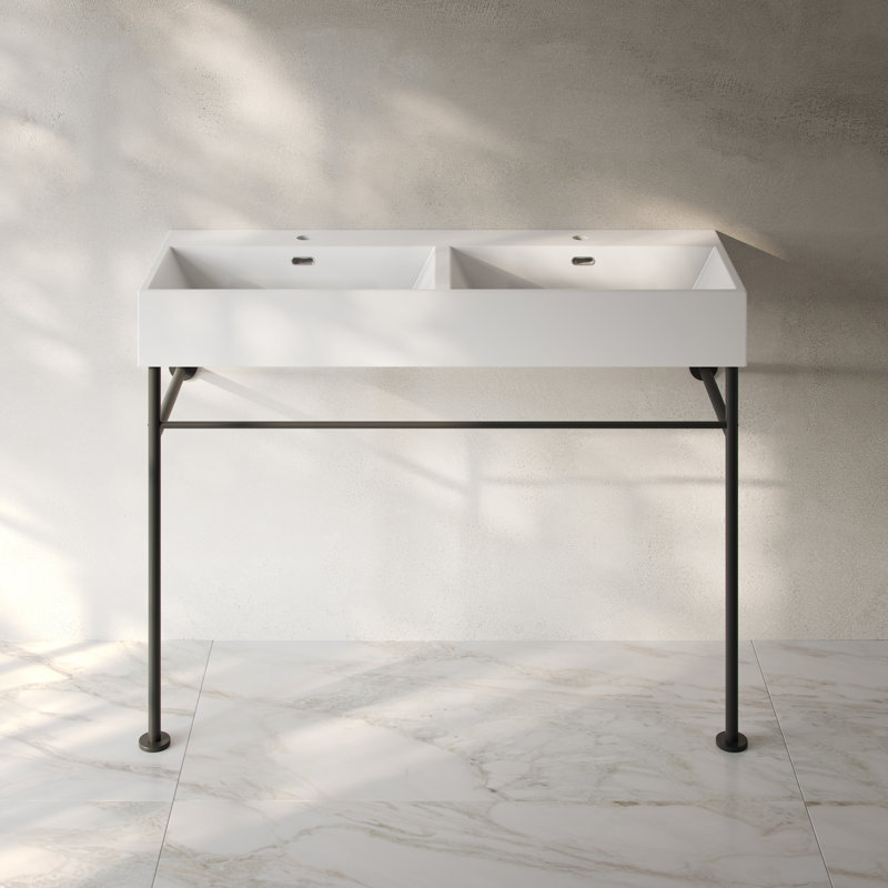 Claire 48" Double Basin Console Sink With Legs, Matte Black