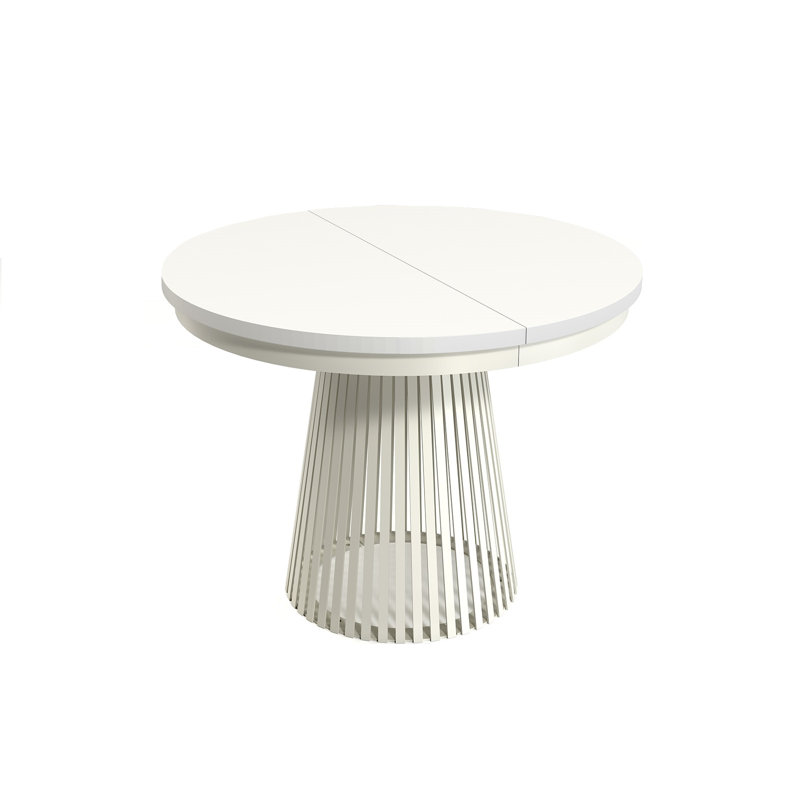 Extendable Round Metal Base Dining Table, Beige, White