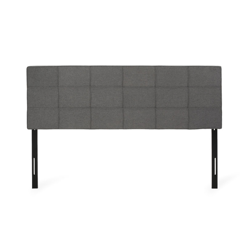King/ King Headboard: Modern Waffle Design, Piped Edges, Adjustable Height 48.5 - 53 Inches, Charcoal Grey Fabric Bed Stylish Sized Stitching, In Adjustable,
