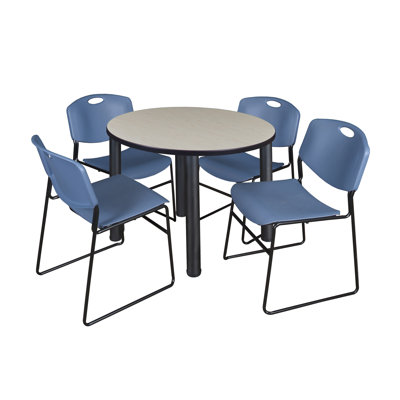 Kee Round Breakroom Table Top, 4 Zeng Stack Chairs by Inbox Zero