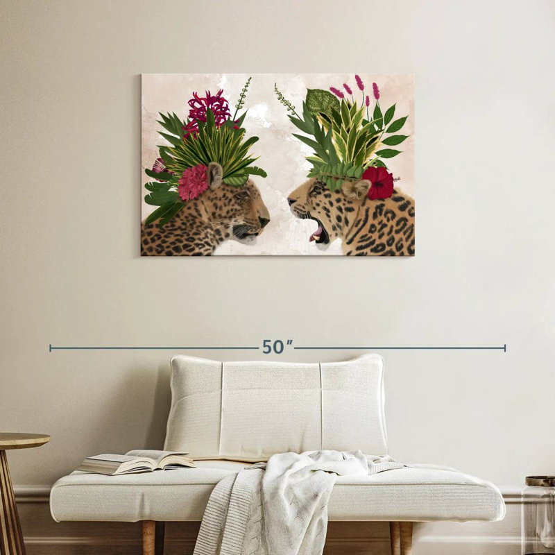 Brampt Hot House Leopards Pair Pink Green, 24" H x 36" W