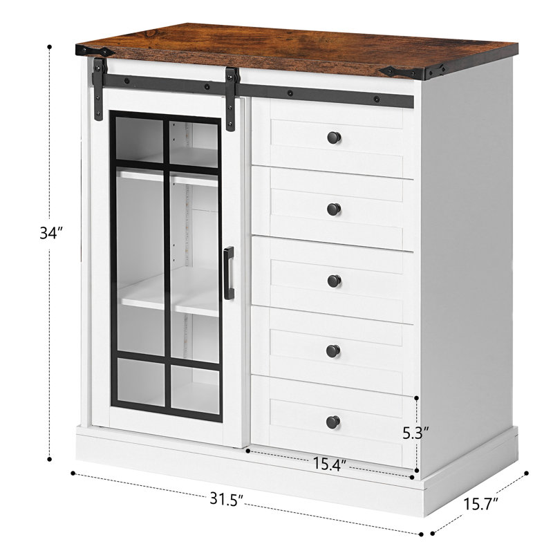 Armoire de bar avec porte coulissante et 5 tiroirs, tablettes réglables et lumières DEL (ensemble de 2)