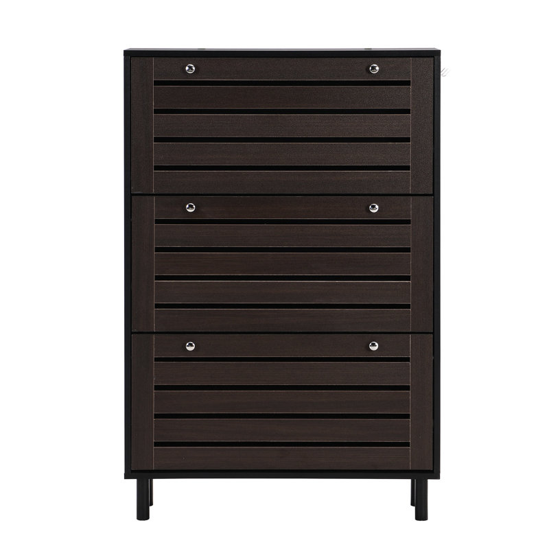 Porte-chaussures de couloir noir avec 3 tiroirs rabattables, crochets de suspension, espace réglable pour la propreté des crochets et des couleurs minimalistes de l'armoire, couloir à panneaux, panneau de particules robuste