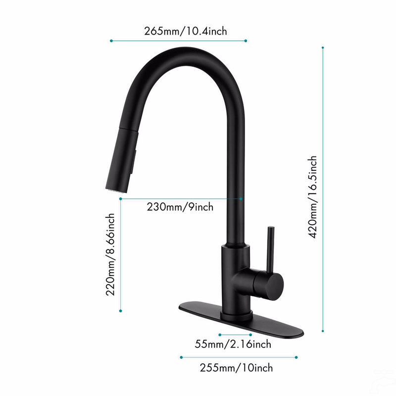 Kitchen Faucet With Pull Down Sprayer, Matte Black