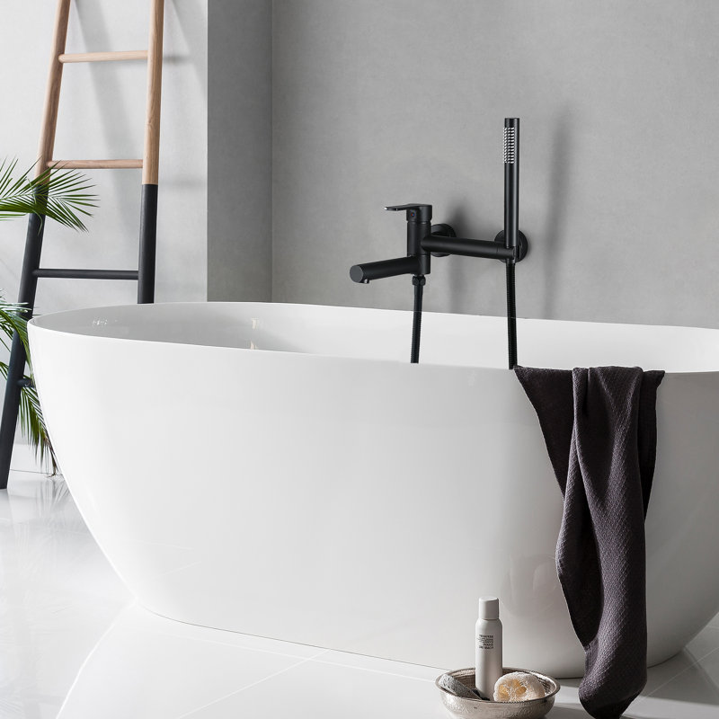 Wall-Mounted 2-Function Bathtub Faucet With Hand Shower And Rotatable Spout, Matte Black