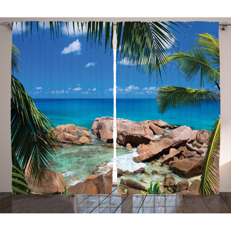 Nash Palm Leaves Decor Graphic Print Semi-Sheer Rod Pocket Curtain Panels, 54" W x 90" L