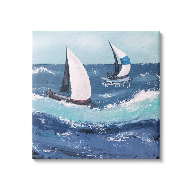 Voile, vagues de mer, éclaboussures par Jade Reynolds - Peinture, H 17 po x l 17 po x P 1,5 po, Toile tendue