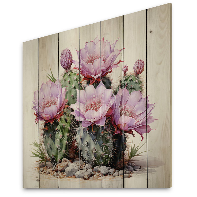 «Kamare Pink Green Cactus Delicate Intricacies II» sur bois, H 35 po x l 35 po x P 0,78 po